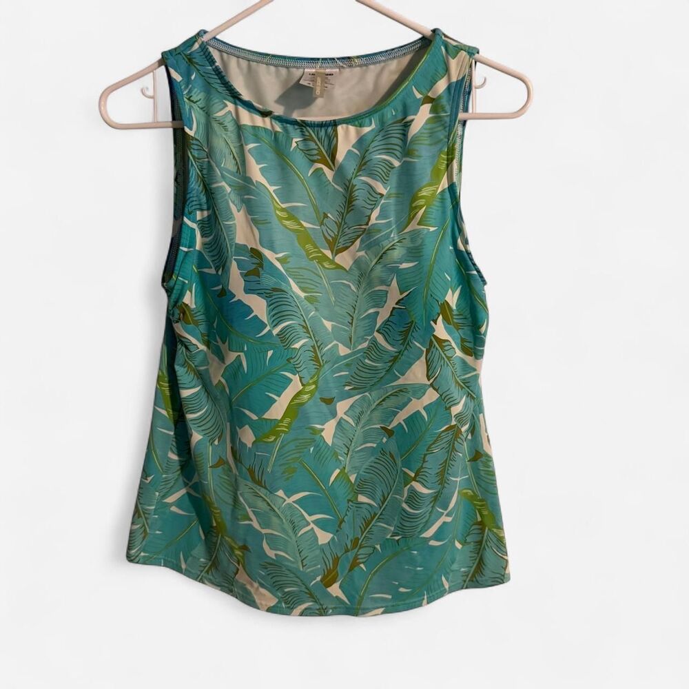 Lands' End High Neck Tankini Swim Top - Tropical Palm Print Size 6